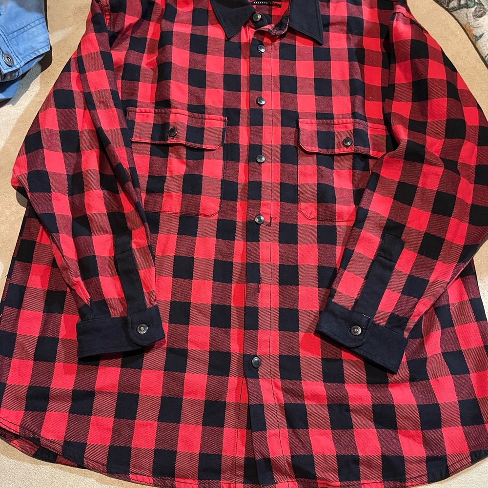 Zara Red and Black Plaid Casual Button Down Shirt